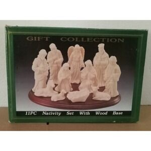 11 Piece Nativity Set With 9" Wooden Base USED